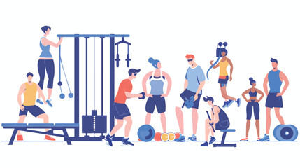 People Doing Fitness Workout in Gym with Coach Help.