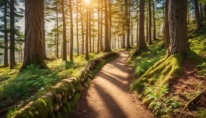 A sunlit forest path.