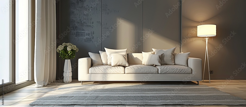 Poster interior of modern living room with lamp. with copy space image. place for adding text or design