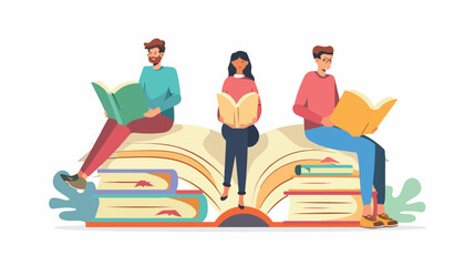 People Reading Sitting on Huge Book Landing Page Template