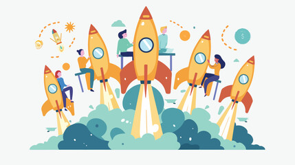 People Riding Golden Rockets in Sky Website Landing 