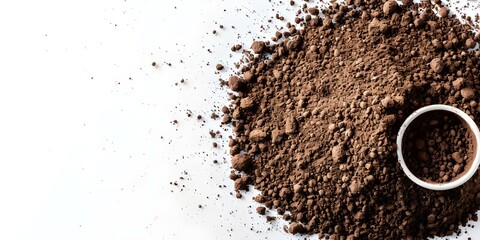 Top-down view of digitally generated dirt soil pile on a white background. Concept Digital Art, Top-Down View, Dirt Soil Pile, White Background, Visualization