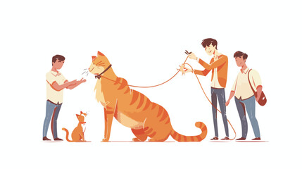 People Caress of Pet. Tiny Male Characters Caring 