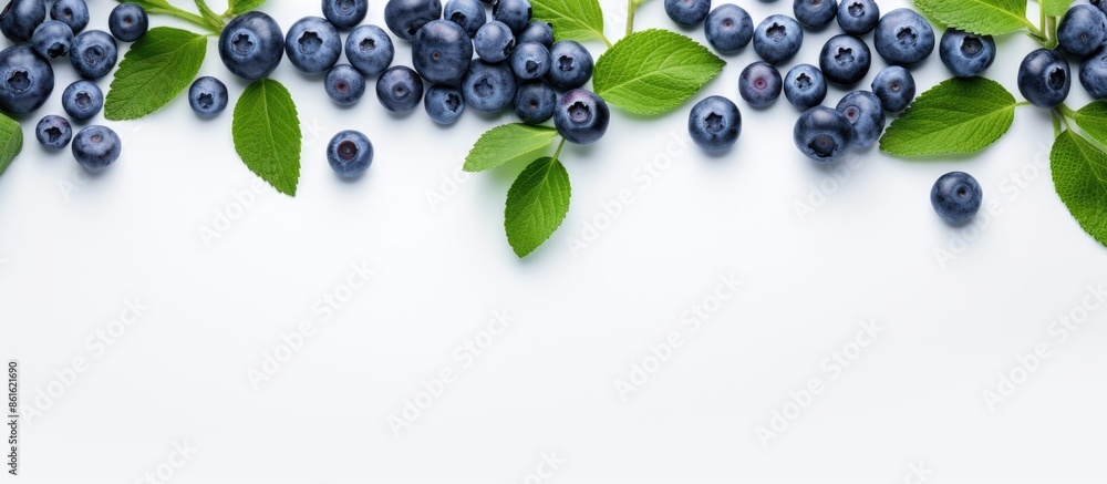 Leinwandbilder top view of blueberries and leaves isolated on a white background with space for copying an image.