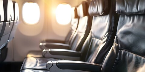 Obraz premium Optimizing Airplane Interior Comfort with Empty Passenger Seats. Concept Aircraft Seating, Passenger Comfort, Airline Solutions, Travel Experience, Interior Design