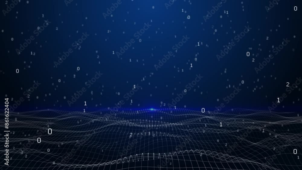 Poster digital cyber wave particles flowing digital lines cyberspace background. technology connect big dat