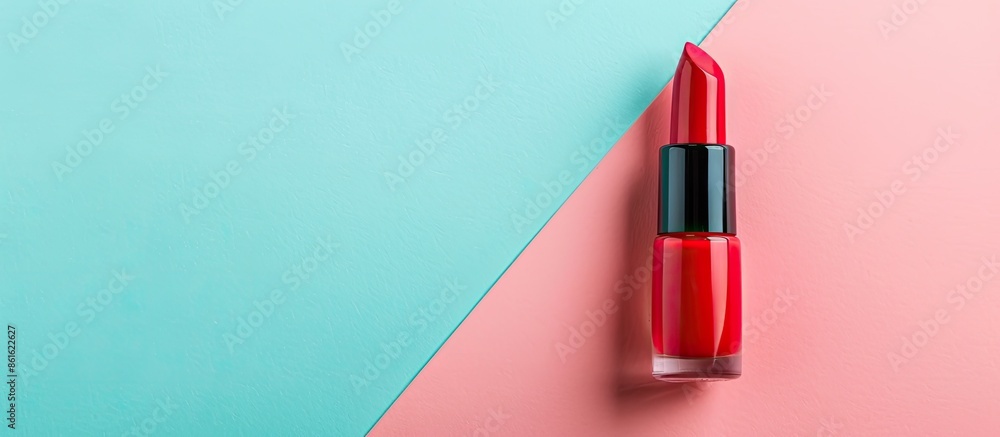 Poster red nail polish isolated on a pastel background nail. with copy space image. place for adding text o