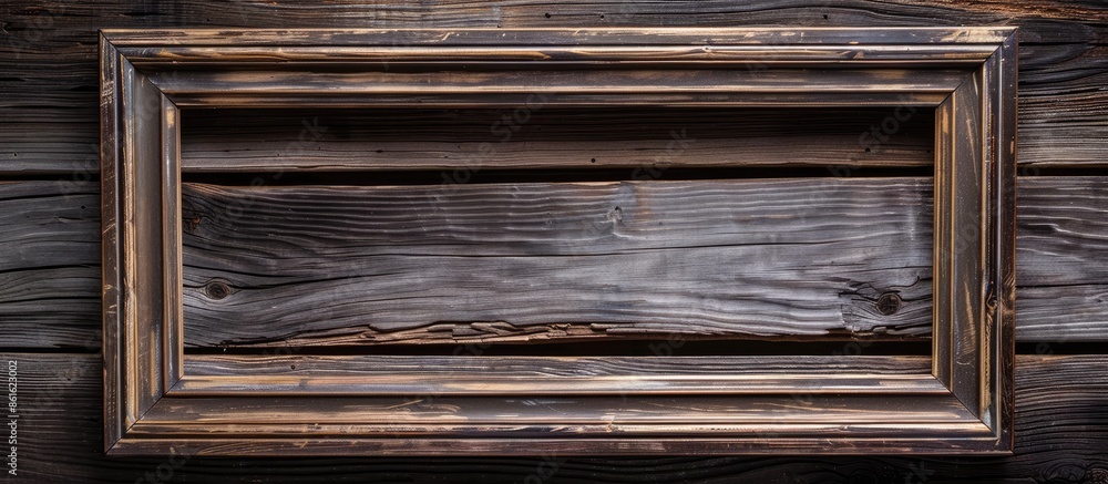 Poster wooden background featuring an empty photo frame, ideal for adding pictures, with ample copy space i