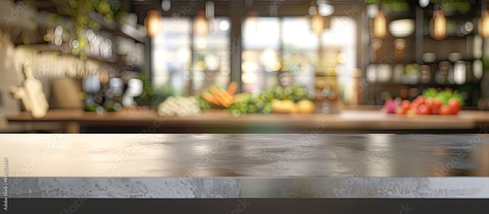 Poster modern kitchen counter and tabletop with blurred background, ideal for showcasing products or a 'cop