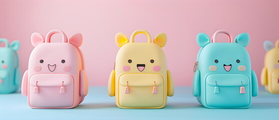 3D clay, Adorable clay a school bag,muted pastels, Blender 3d, bagpack with colorful , kawaii student bagpack model, bag decorations