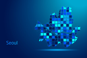 concepts of Seoul Network Digital Technology Graphic illustration. Blue Color. Internet Futuristic Concept Map.