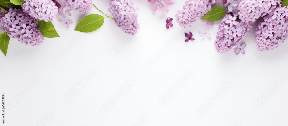 Leinwandbilder a floral arrangement featuring lilac flowers placed on a pristine white backdrop, embodying a spring