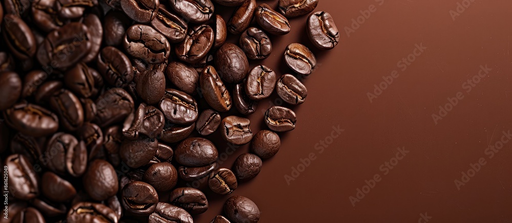 Poster Coffee beans in a brown hue set against a backdrop ideal for adding text or images - a perfect copy space image.