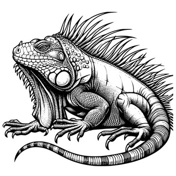 black and white iguana reptile drawing clip art preview