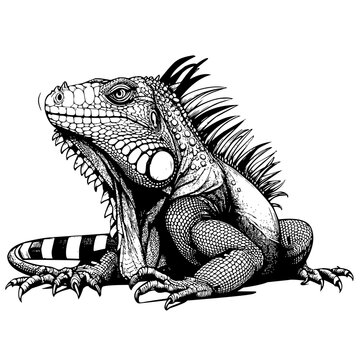 detailed black and white iguana drawing clip art preview