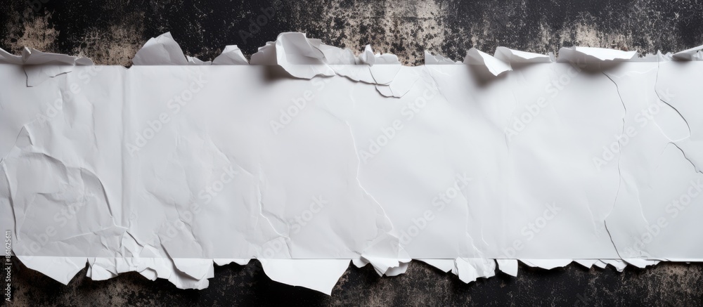 Poster A torn white note paper attached to a black surface with visible adhesive tape, providing a backdrop for text or images in the copy space image.