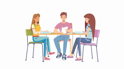 Student Characters on Lesson Man Giving Paper Note 