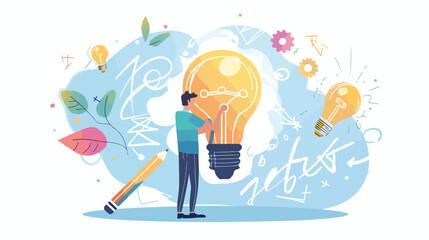 Successful Businessman Draw Light Bulb with Pencil 