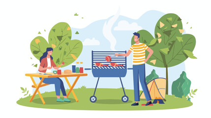 Summer Vacation Outdoor Picnic with BBQ Landing Page.