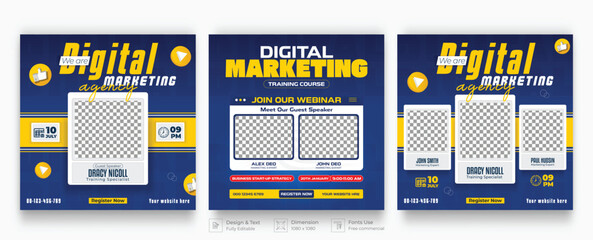 Set webinar social media post template concept design. online marketing promotion banner.