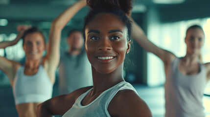 Fototapeta premium A group of people stretching after a workout, gym, recovery, hd, relaxed with copy space