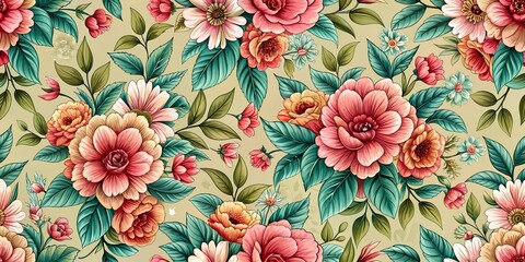 Seamless flower pattern. Line floral pattern. Textile print pattern