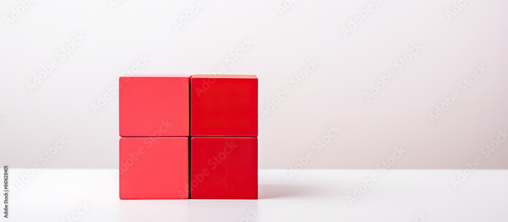 Poster Close-up view of a red building block against a white backdrop with ample copy space image.