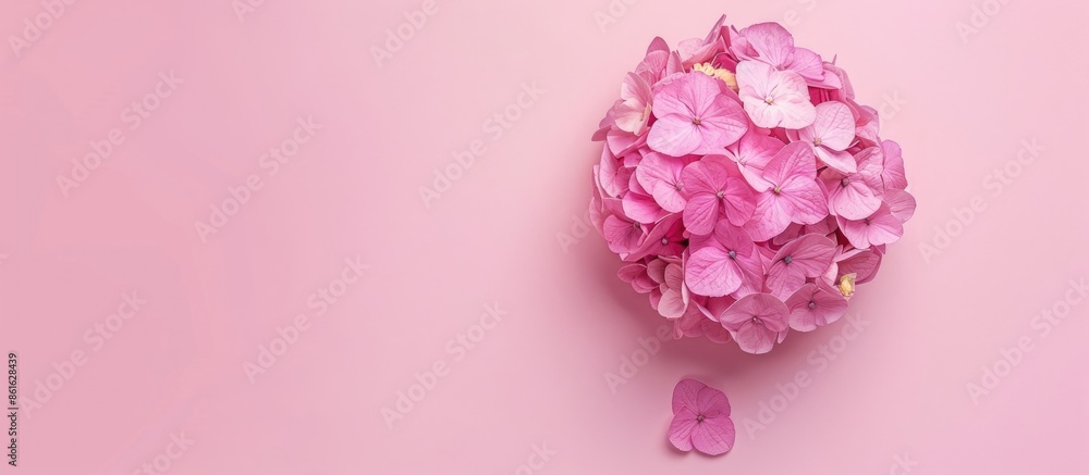 Poster bouquet flower hydrangea isolated on pastel background. with copy space image. place for adding text