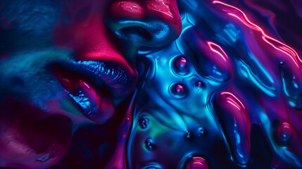  a half fake neon human face.