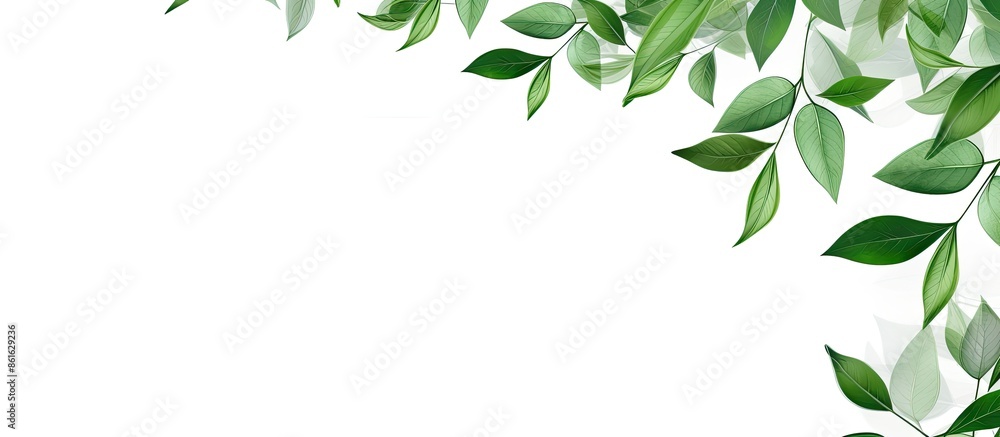 Leinwandbilder White background with a green leaf pattern creating a serene copy space image.