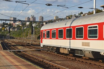 Fototapeta premium Train on the railroad station