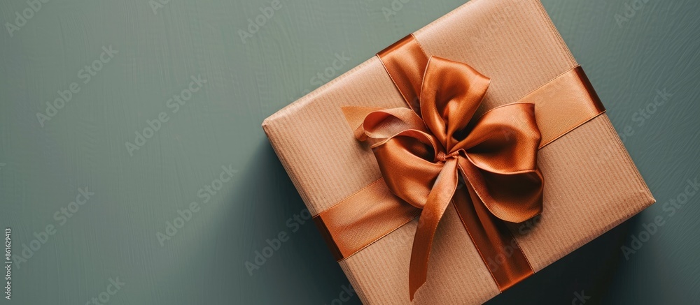Poster an eco-friendly gift box adorned with a ribbon set against a copy space image.