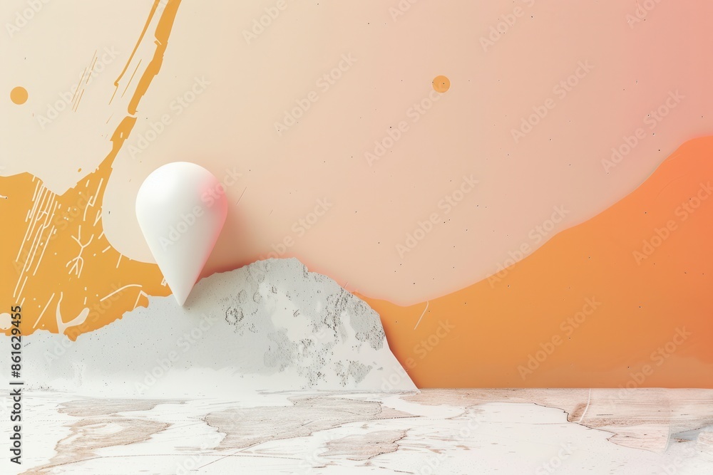 Poster A minimalist and sleek image of a white location pin on an orange and white background, perfect for navigation apps and travel services. Generative AI