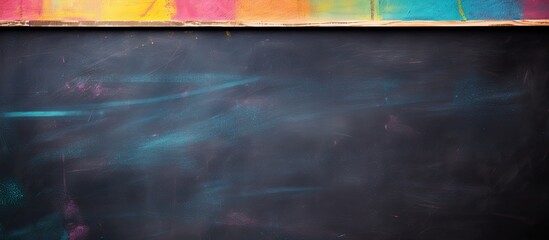 Colorful chalk placed in front of a blackboard, providing a vivid visual with a blank space for content, also known as a copy space image.