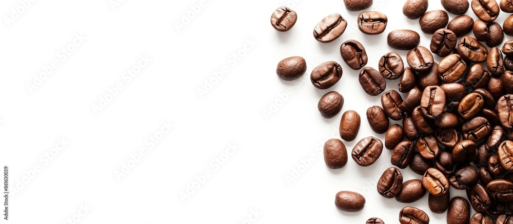 Poster an everyday coffee bean quote on a white background from a top-down view, ready for your messages, w