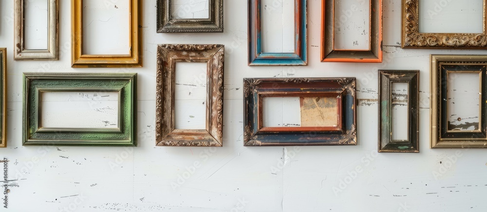 Poster vintage picture frames displayed against a white backdrop providing ample copy space image.