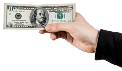 PNG Hand holding cash dollar money paper.