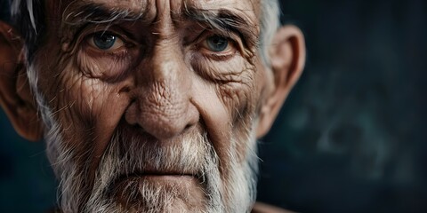 Portrait of a Senior Man with Wrinkles and Gray Beard Expressing Sadness. Concept Portrait Photography, Emotional Expression, Senior Man, Wrinkles, Gray Beard, Sadness
