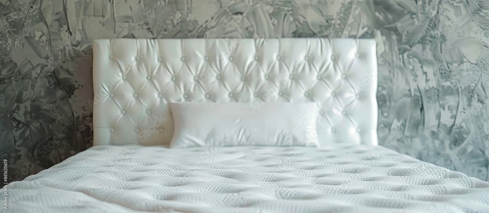 Poster White mattress on a double bed. with copy space image. Place for adding text or design