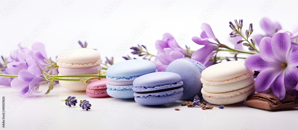 Leinwandbilder colorful almond cookies, featuring a cake macaron or macaroon, set against a white background with v