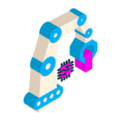 Autonomous Mobile Robots  isometric concept, Robotic arm doing object manipulation Vector de Artificial general intelligence symbol, Natural Language Processing  Deep Learning  illustration