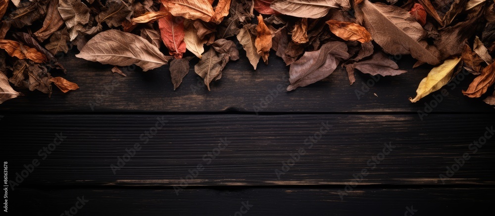 Aufkleber black wooden background displaying raw tobacco with ample copy space image for text.
