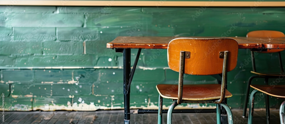 Aufkleber Vintage chair and table in cafeteria. with copy space image. Place for adding text or design