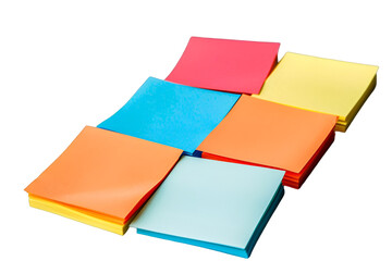 Fototapeta premium Paper sheets with colorful sticky notes and memo pads, isolated on white background