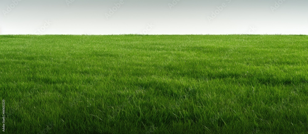 Poster a white line marks the edge of a lush green lawn with a clear copy space image.