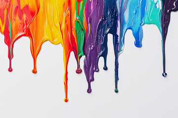 Naklejka premium Colorful acrylic or oil paint colors dripping down on white background