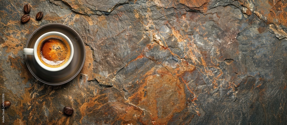 Aufkleber stone background showcasing a solitary espresso cup with ample copy space image available.