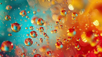 Colorful liquid droplets suspended in mid-air