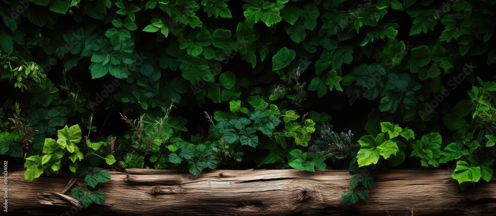 Poster the background features vibrant green leaves and sizable logs, ideal for a copy space image.