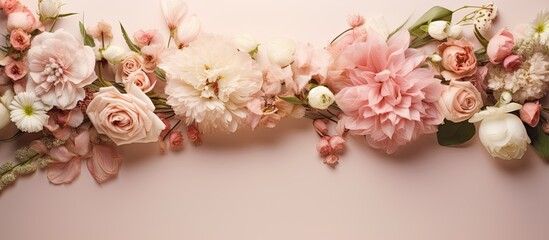 A lovely arrangement featuring flowers against a soft background, incorporating a blank frame for copy space image.